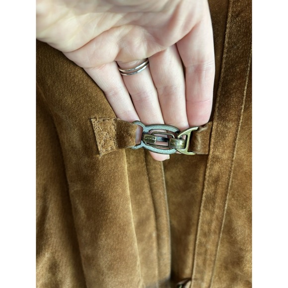Gallery Genuine Suede Leather Rancher Barn Coat M Hooded Western Tan Brown - Picture 6 of 15
